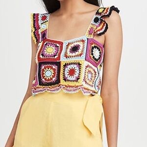 Crochet Square-Panel Crop Tank Top - Multicolor
